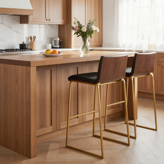 Sunvega Mason Mara Fixed-Height Barstool with Faux Leather Upholstery and Walnut Wood Back
