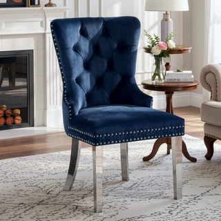 Sunvega Glam Style Wingback Dining Chairs with Upholstered Seat and Crystal-like Acrylic Buttons