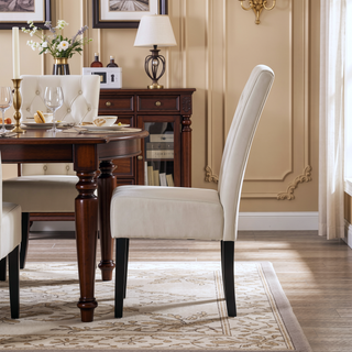 Sunvega Espresso Stained Legs Ivory Bonded Leather Button Tufted Dining Chairs