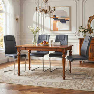 Sunvega Modern Gold Legged Upholstered Dining Chairs with PU Seat for Kitchen