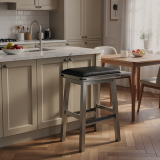 Sunvega 30 Inch Bar Stool with Black Leather Seat and Espresso Finish