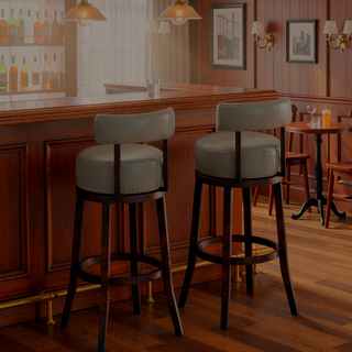 Sunvega Transitional Dark Oak Gray Leatherette Swivel Bar Stool Set of 2