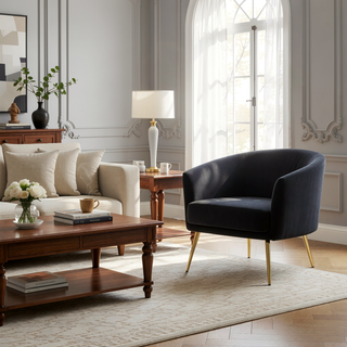 Sunvega Gold Metal and Black Velvet Tania Contemporary Glam Accent Chair