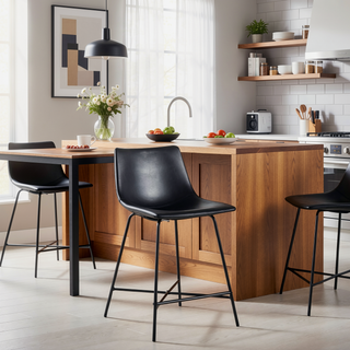Sunvega Modern Upholstered Counter Stool with Metal X Base and Wide Seat