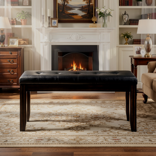 Sunvega Modern Black Faux Leather Tufted Cushion Bench for Entryway Bedroom