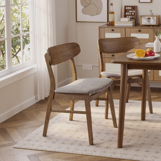 Sunvega Walnut Brown Dining Side Chairs Set of 2 with Curved Backrests and Padded Cushions