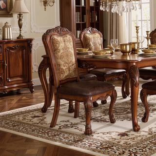Sunvega Vintage Cherry Oak Side Chair with Claw Leg and Floral Trim