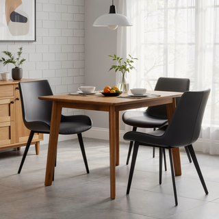 Sunvega Modern Brown Dining Chair with Black Metal Legs and Ergonomic Seat Design