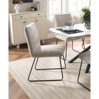 Sunvega Modern Casual Beige Textured Fabric Upholstered Side Chairs 2pc Set