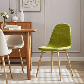 Sunvega Green and Light Brown Fabric Upholstered Minimalist Dining Chairs with Iron Legs