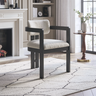 Sunvega Modern Rustic Upholstered Dining Arm Chair with Fluted Base and Plush Cushions