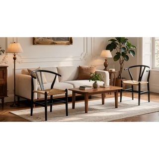 Sunvega Mid-Century Modern Black Rubberwood Dining Chairs with Curved Backrest