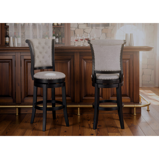 Sunvega Contemporary Black Frame Fabric Upholstery Swivel Pub Stools with Footrest