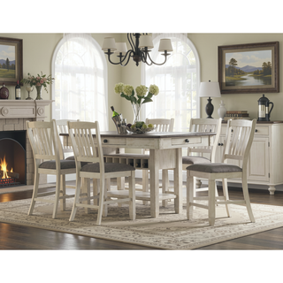 Sunvega Antique White Finish Wooden Bench with Gray Textured Fabric Upholstered Seat