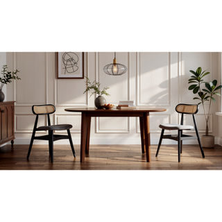 Sunvega Modern Cane Dining Chairs with Rectangular Backrest in Black and Gray