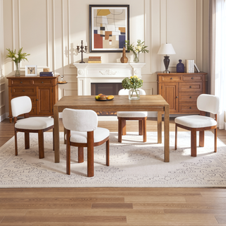 Sunvega Modern Farmhouse Dining Chairs Set of 2 with Upholstered Fabric and Wood Legs