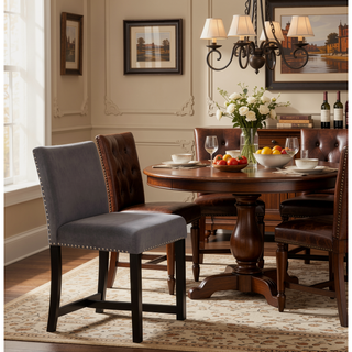 Sunvega Gray Velvet Counter Stools with Nailhead Trim and Floor Protectors Set of 2