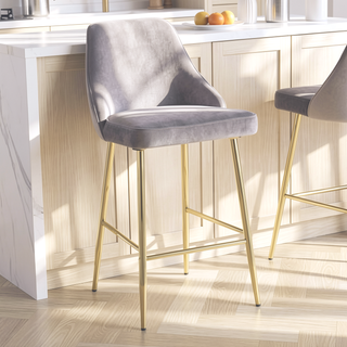 Sunvega Glam Velvet Upholstered Counter Stool with Tapered Metal Legs Set of 2