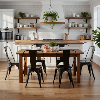 Sunvega Set of 4 High Gloss Black Industrial Metal Dining Chairs with 18 Inch Seat Height