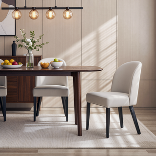 Sunvega Modern Upholstered Dining Chairs Set of 2 in Sand with Leatherette and Velvet