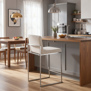 Sunvega Modern High Back Counter Stool with Padded Seat and Backrest in Stainless Steel