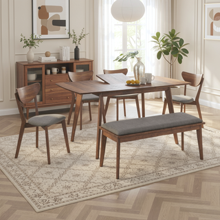 Sunvega Retro Danish Modern Natural Walnut Wood Frame Dining Chair with Grey Upholstered Seat