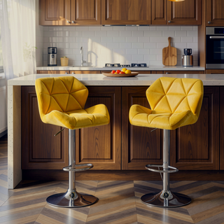 Sunvega Velvet Diamond Tufted Swivel Adjustable Height Barstool Set of 2 Gray