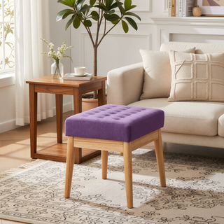 Sunvega Mid Century Modern Tufted Bench with Solid Birch Legs and Natural Finish