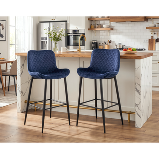 Sunvega Modern Brown Velvet Upholstered Counter Height Chairs with Quilted Stitching