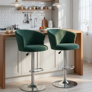 Sunvega Adjustable Swivel Bar Stools Set of 2 with Velvet Upholstered Seat and Footrest