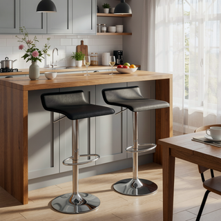 Sunvega Adjustable Black PU Leather Bar Stool with Swivel and Footrest Set of 2