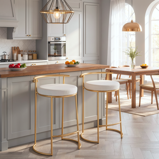 Sunvega Gold Metal Frame with Padded Faux Leather Upholstered Seat Counter Stool Set of 2