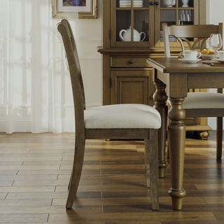 Sunvega Beige Linen Upholstered Side Chair with Padded Cushion and Wooden Legs