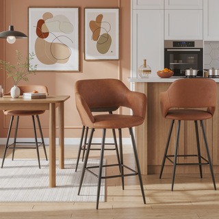 Sunvega Contemporary Counter Stool with Black Metal Legs and Brown Faux Leather
