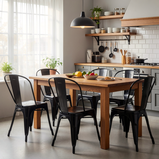 Sunvega Set of 4 High Gloss Black Industrial Metal Dining Chairs with 18 Inch Seat Height