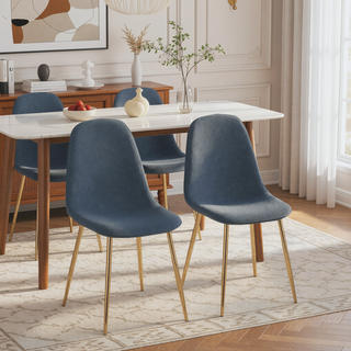 Sunvega Contemporary Pebble Chairs with Gold Steel Frame and Blue Upholstered Seat
