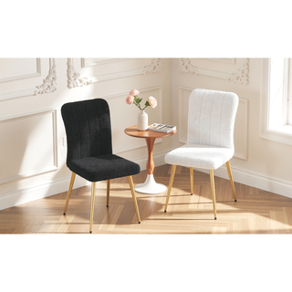 Sunvega Modern White Teddy Wool Dining Chair with Gold Plated Metal Legs for Living Room