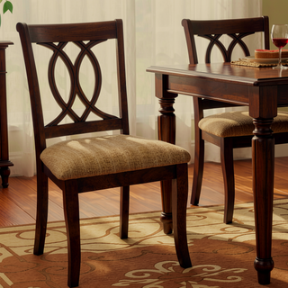Sunvega Brown Cherry Padded Fabric Side Chairs Set of 2 for Dining Room