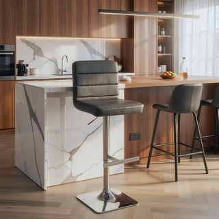 Sunvega Adjustable Bar Stool with Grey Leatherette Upholstery and Full Back Support