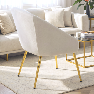 Sunvega Stylish Gold Metal and White Velvet Upholstered Chair with Padded Seat