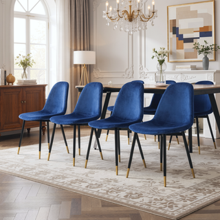 Sunvega Mid-Century Inspired Blue Velvet Dining Chairs Set with Metal Legs