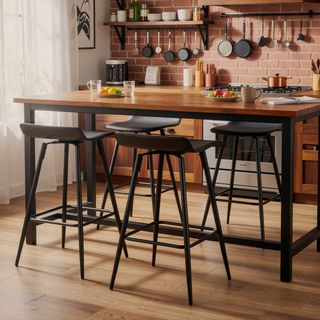 Sunvega Black Metal Frame Counter Stool with Faux Leather Seat for Kitchen or Bar