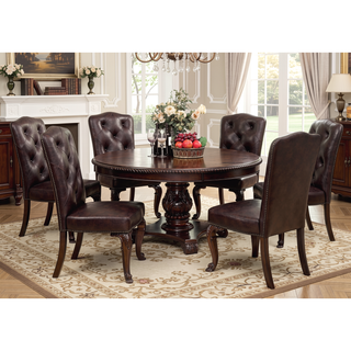 Sunvega Traditional Brown Cherry Solid Wood Tufted Leatherette Side Chairs Set of 2
