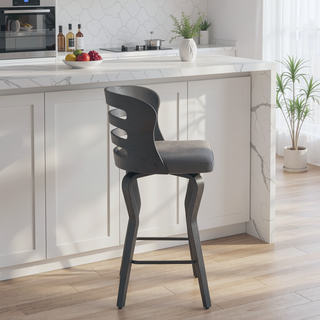 Sunvega 26 Inch Swivel Gray Faux Leather and Black Wood Bar Stool
