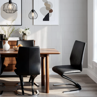 Sunvega Contemporary Style Black Leatherette Dining Chairs with Z-Shaped Chrome Base