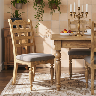 Sunvega Rustic Caramel Finish Ladder Back Side Chair with Padded Taupe Seat