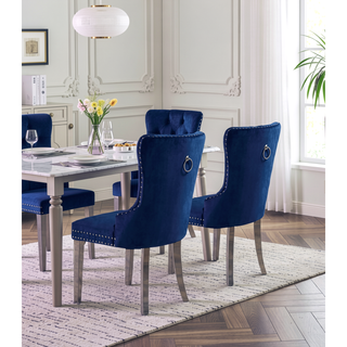 Sunvega Glam Style Wingback Dining Chairs with Upholstered Seat and Crystal-like Acrylic Buttons