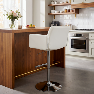 Sunvega Stout Contemporary Adjustable Barstool with Swivel and White Faux Leather