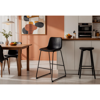 Sunvega Modern Black Leather-Look Office Chair with Curved Backrest for Standing Desk
