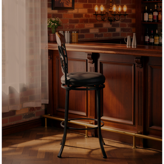 Sunvega Black Metal Frame Swivel Counter Height Chair with Brown Faux Leather Upholstery